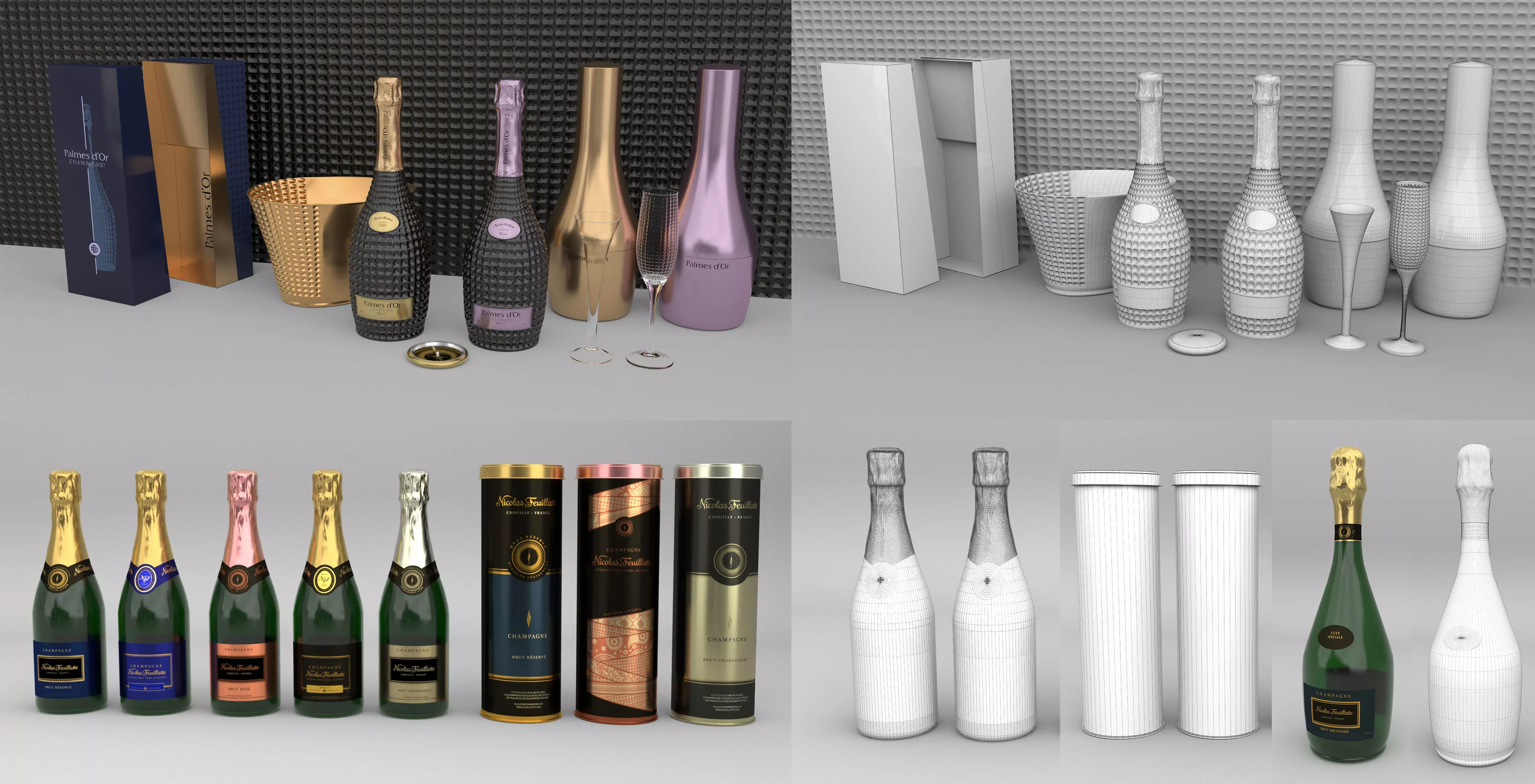 Nicolas Feuillatte All Champagne Bottles and Packages Pack 3D Model Collection_0