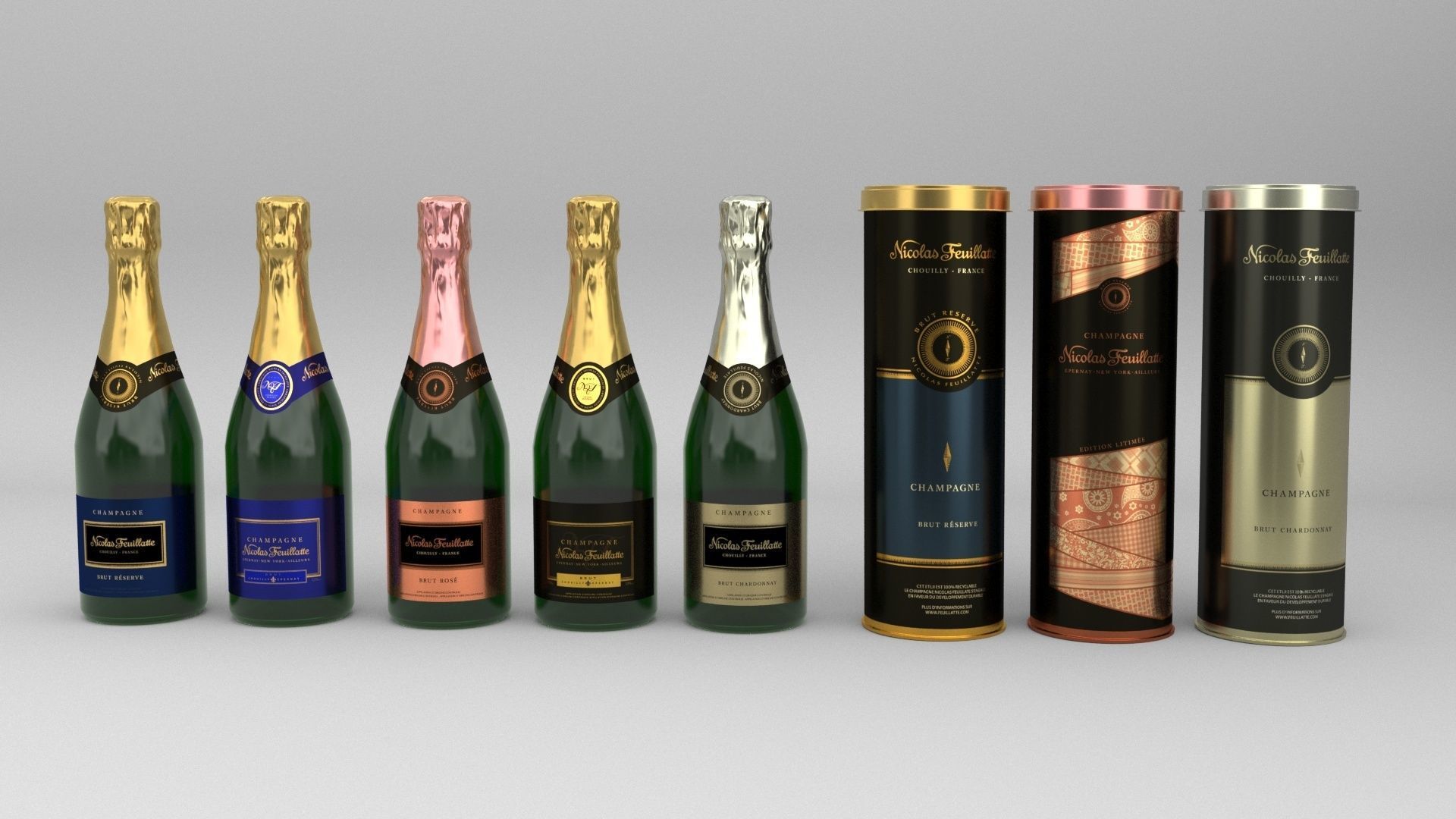 Nicolas Feuillatte All Champagne Bottles and Packages Pack 3D Model Collection_4