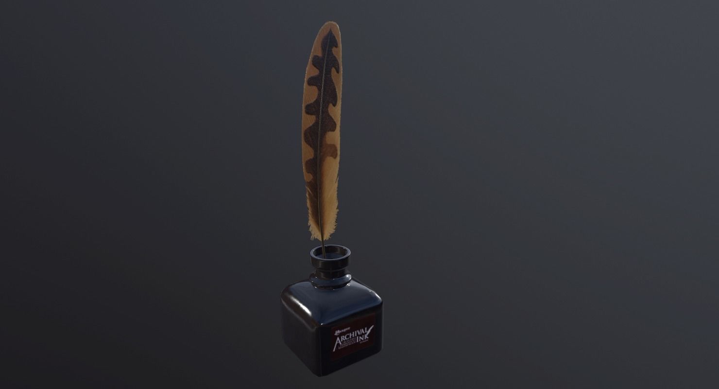 inkpot PBR Game Ready pen and ink bottle Low-poly 3D model_1