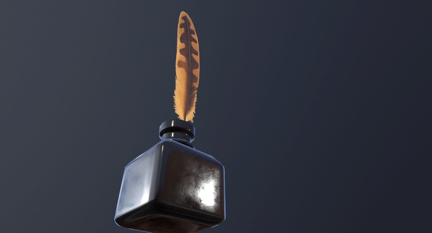 inkpot PBR Game Ready pen and ink bottle Low-poly 3D model_7