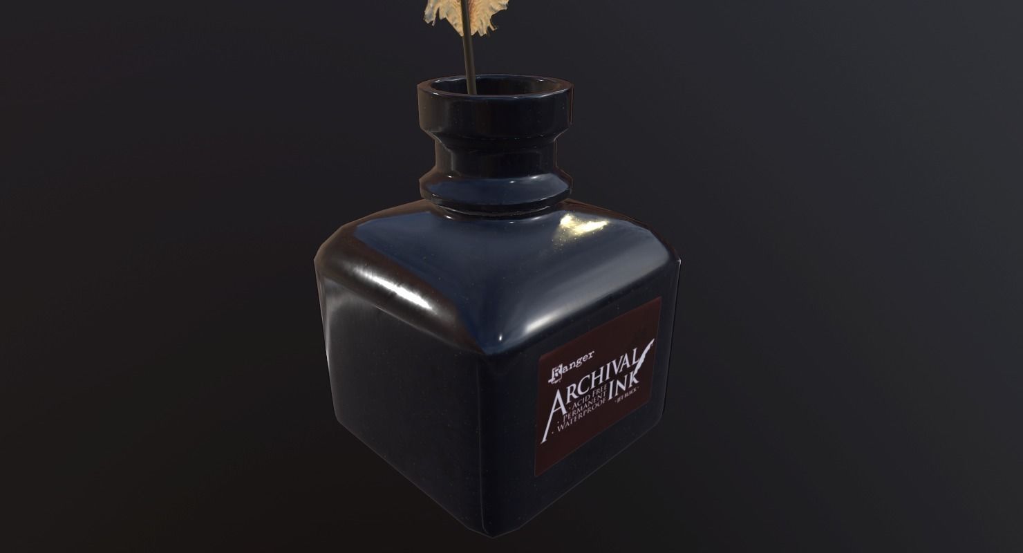 inkpot PBR Game Ready pen and ink bottle Low-poly 3D model_9