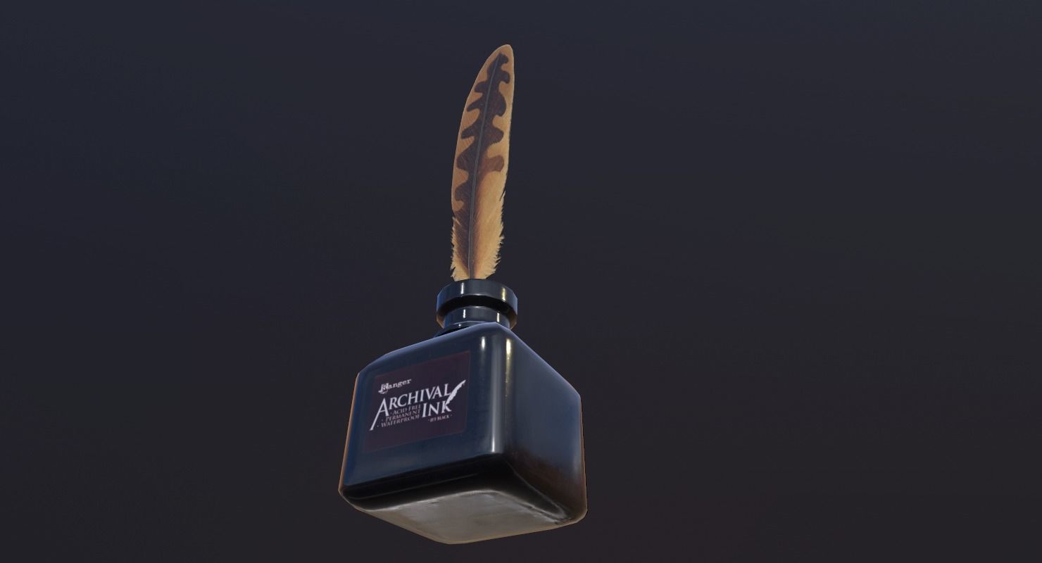 inkpot PBR Game Ready pen and ink bottle Low-poly 3D model_6