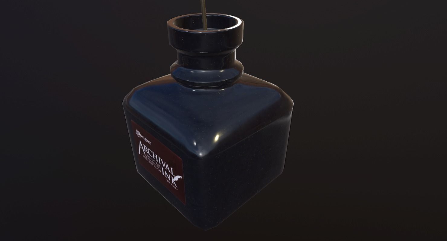 inkpot PBR Game Ready pen and ink bottle Low-poly 3D model_10