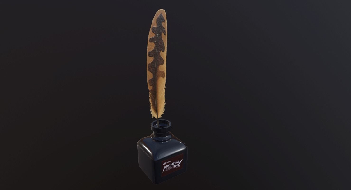 inkpot PBR Game Ready pen and ink bottle Low-poly 3D model_16