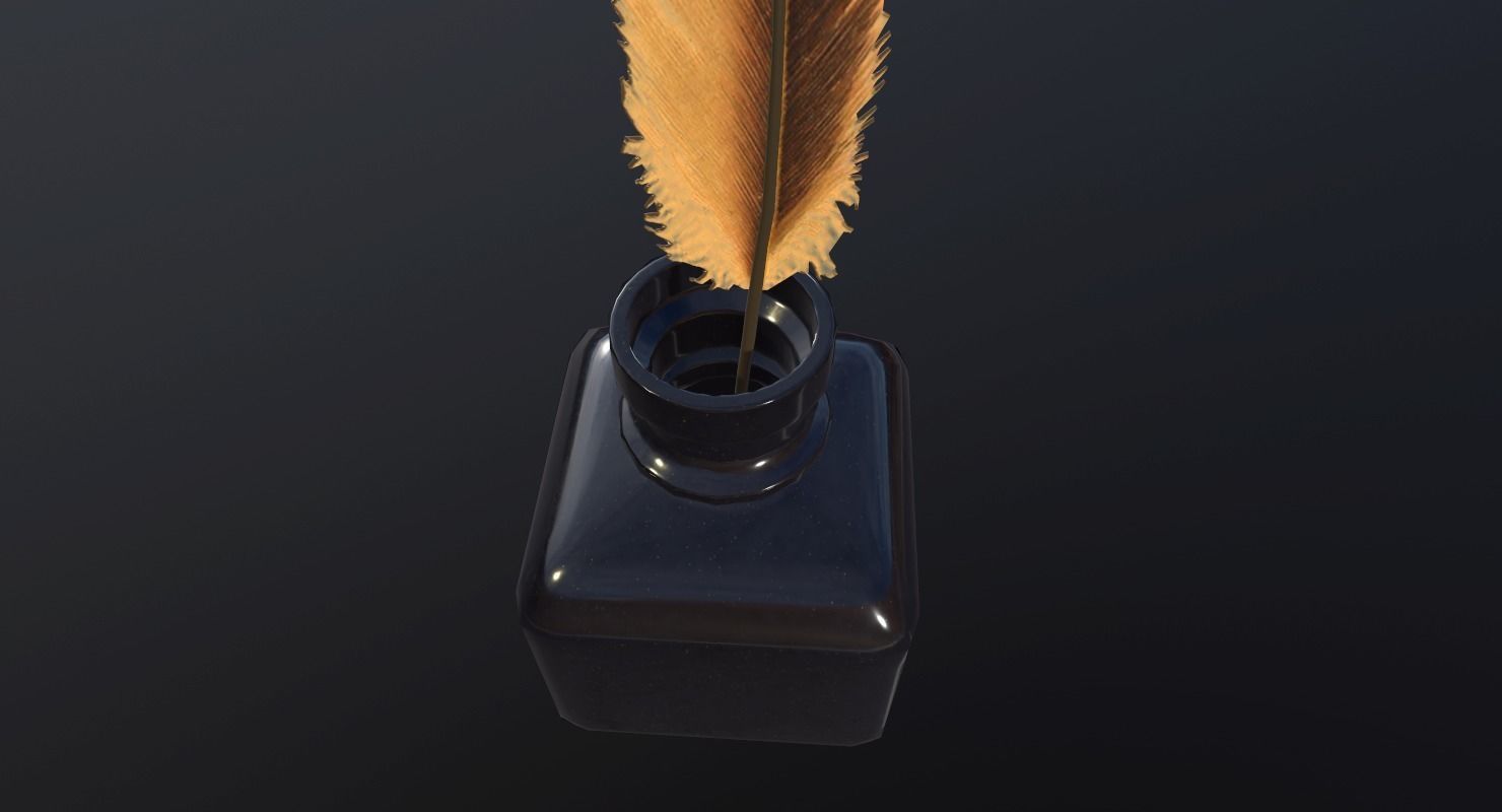 inkpot PBR Game Ready pen and ink bottle Low-poly 3D model_12
