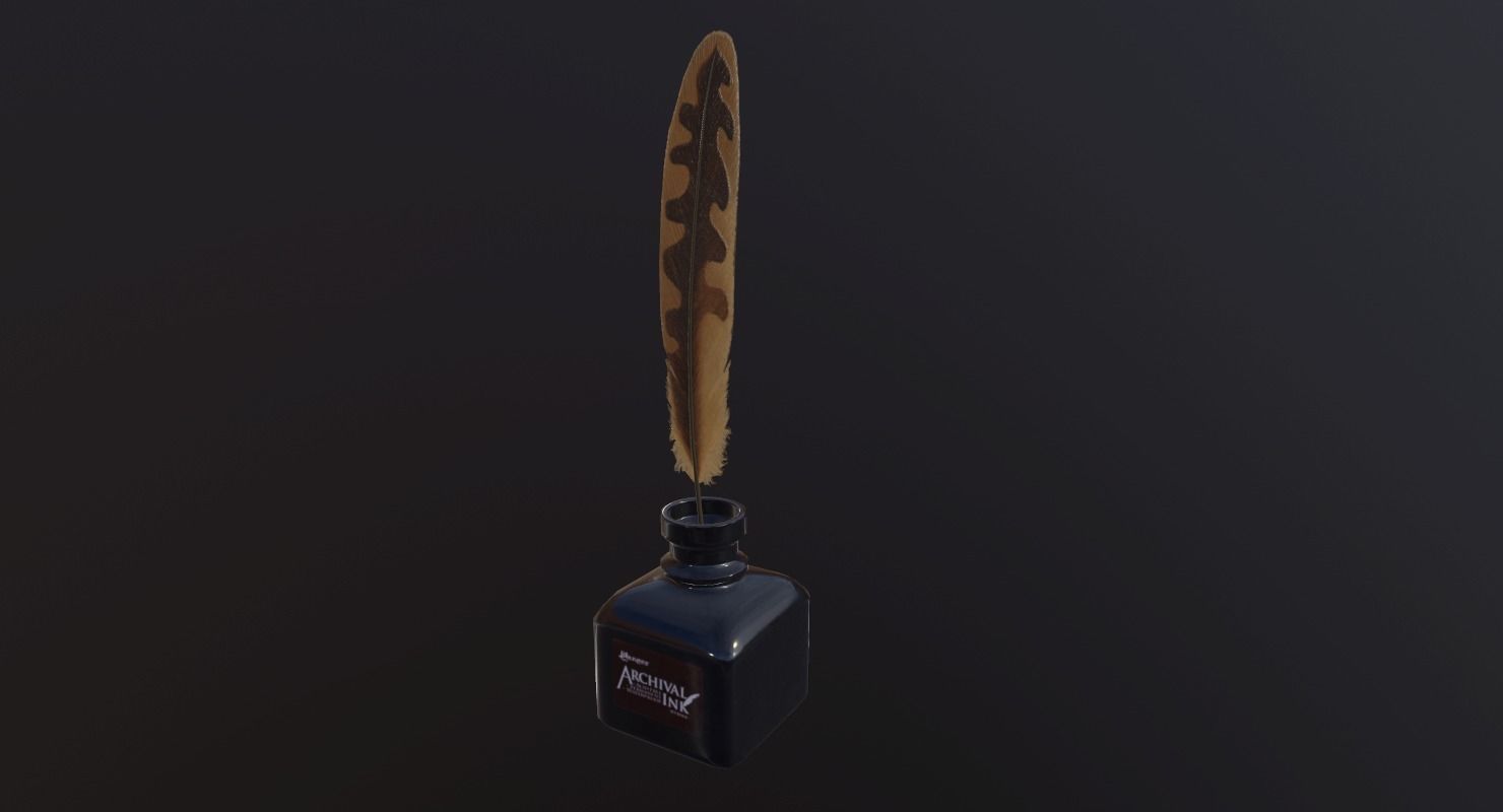 inkpot PBR Game Ready pen and ink bottle Low-poly 3D model_2