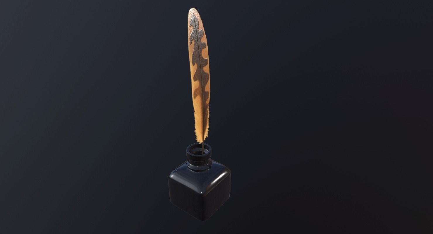 inkpot PBR Game Ready pen and ink bottle Low-poly 3D model_3