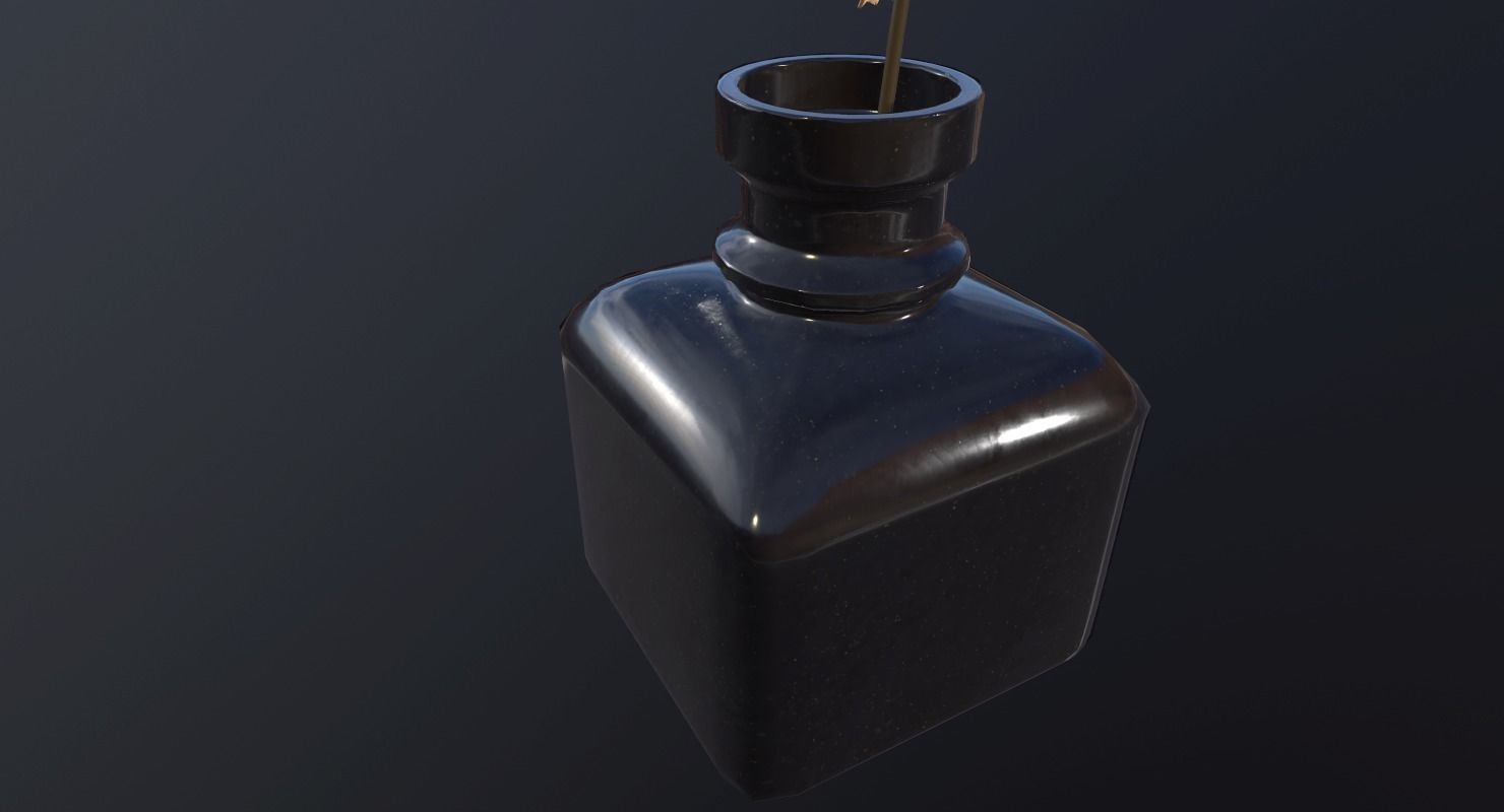 inkpot PBR Game Ready pen and ink bottle Low-poly 3D model_11