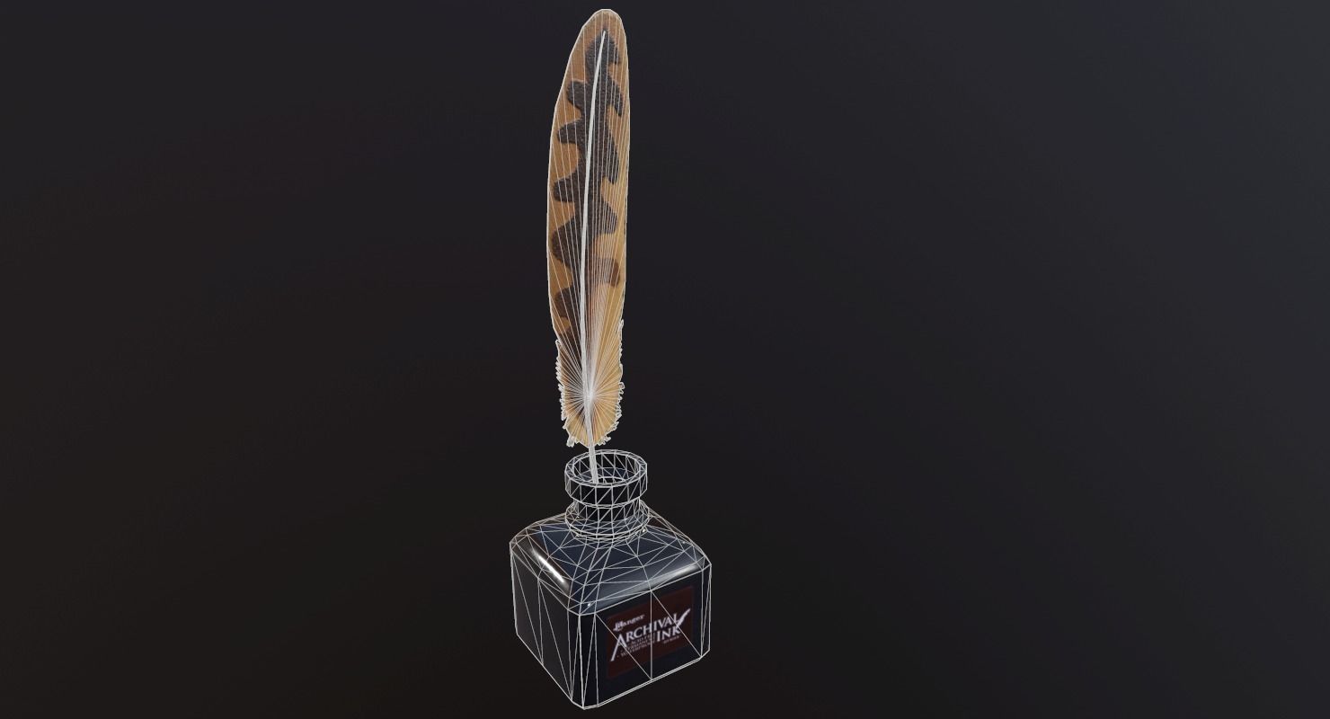 inkpot PBR Game Ready pen and ink bottle Low-poly 3D model_17