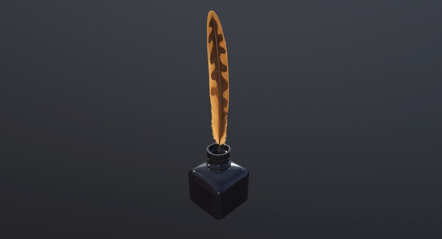 inkpot PBR Game Ready pen and ink bottle Low-poly 3D model_4