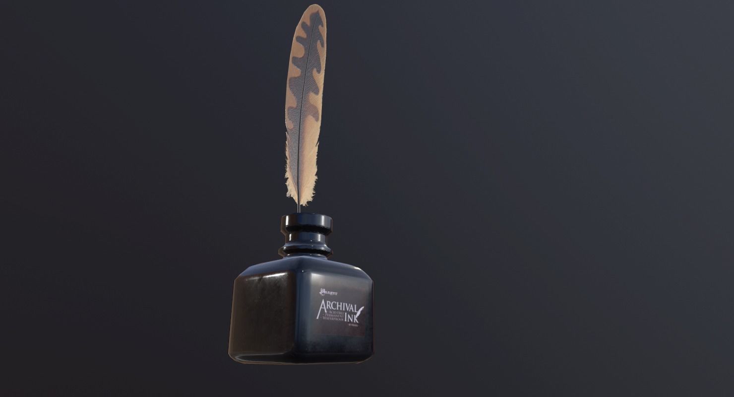 inkpot PBR Game Ready pen and ink bottle Low-poly 3D model_5