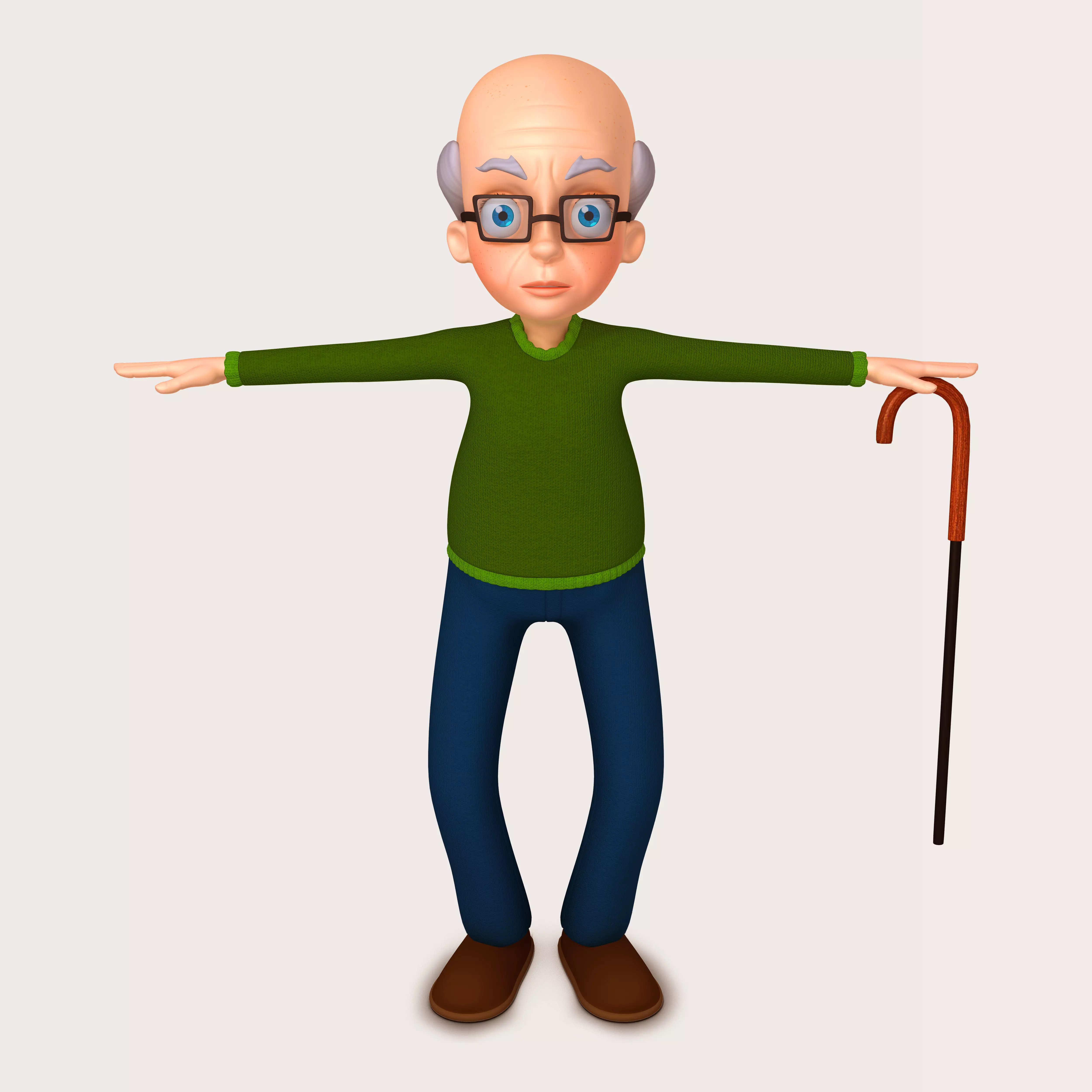 Cartoon Old Man 3D model_0