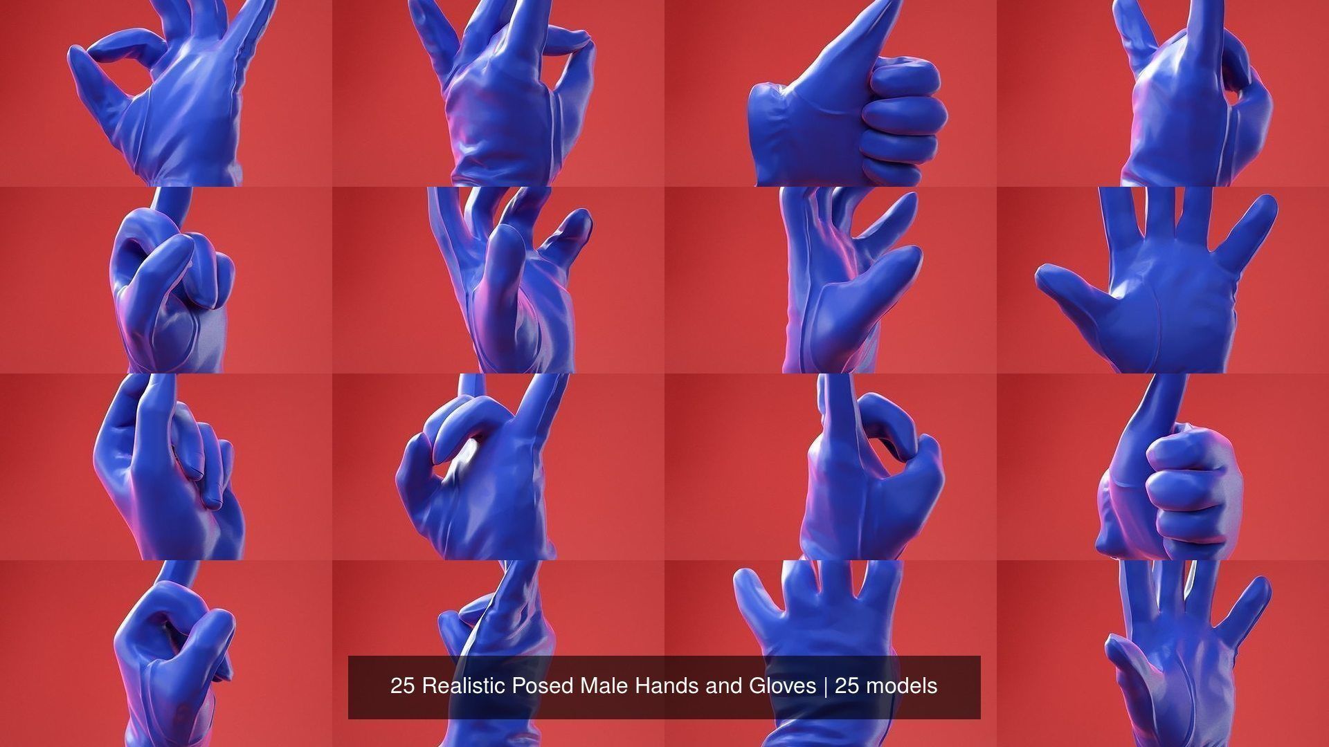 25 Realistic Posed Male Hands and Gloves 3D Model Collection_2