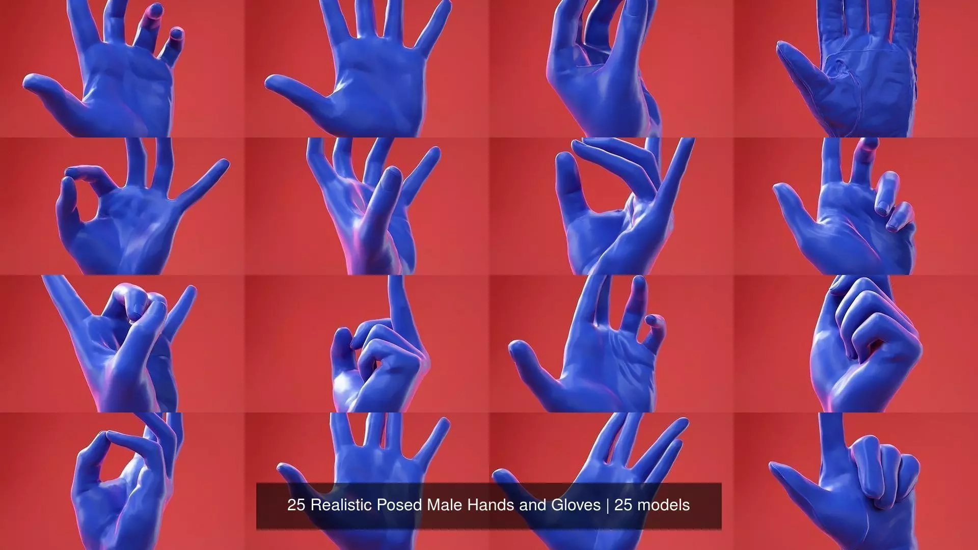 25 Realistic Posed Male Hands and Gloves 3D Model Collection_0
