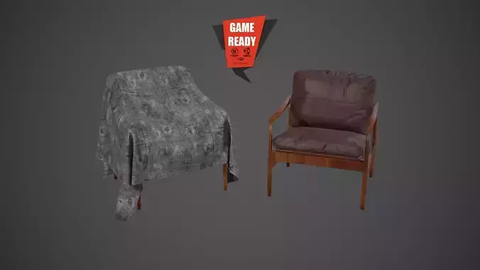 Chair Lowpoly PBR Game Ready leather