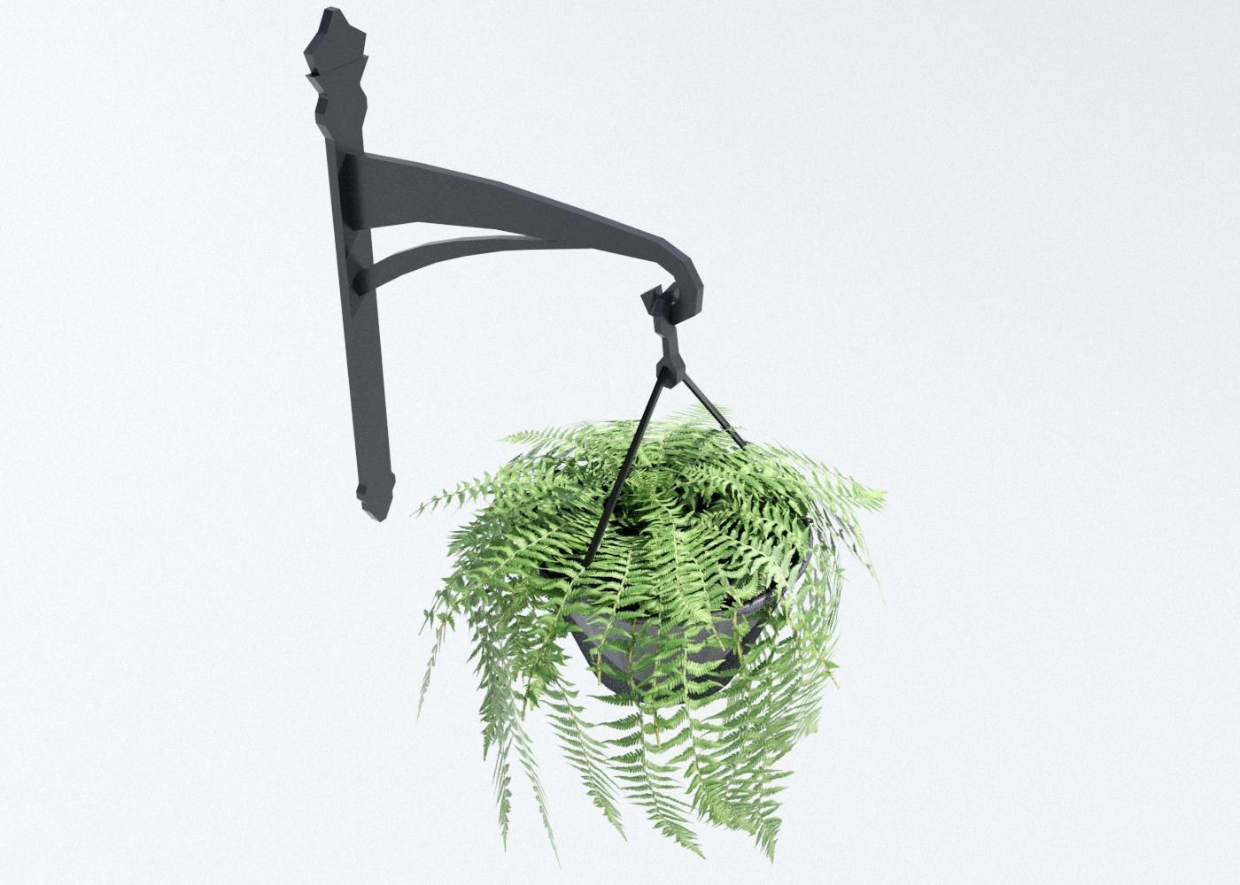 Fern in Hanging Pot Low-poly 3D model_2