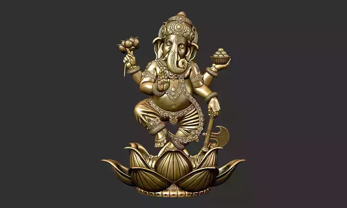 Ganesha golden statue of on lotus flower