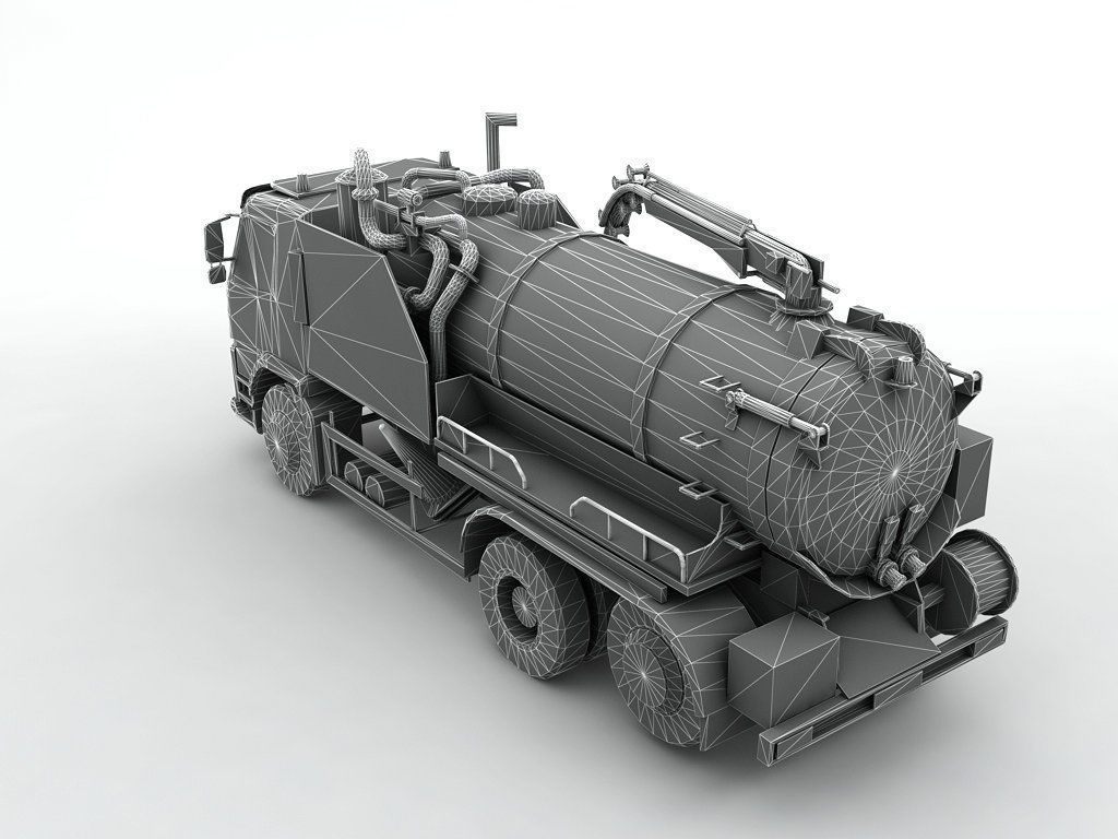 Industrial Vacuum Truck Volvo Low-poly 3D model_4
