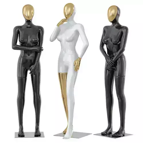 Three female mannequin with a golden face 41 3D model