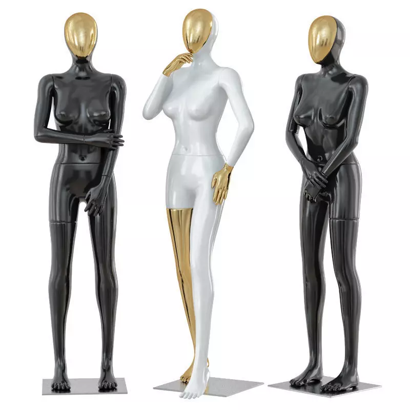Three female mannequin with a golden face 41 3D model_0