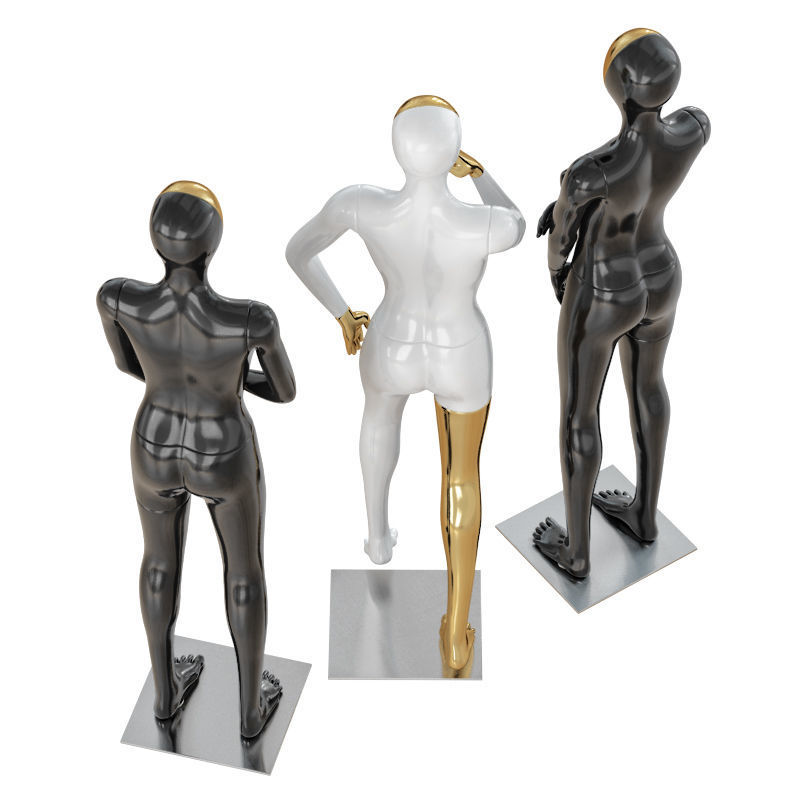 Three female mannequin with a golden face 41 3D model_3