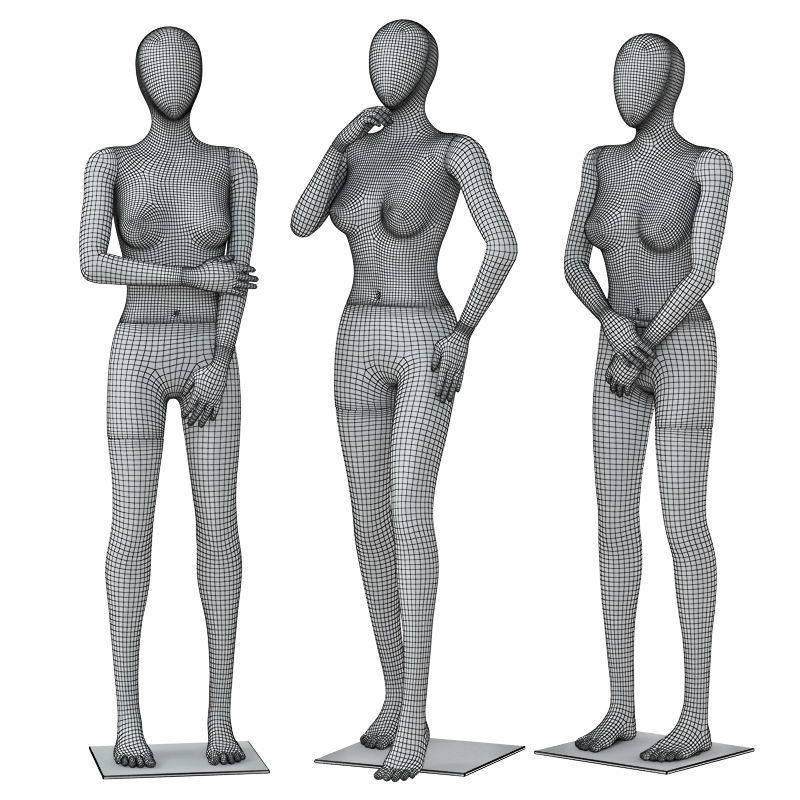 Three female mannequin with a golden face 41 3D model_5