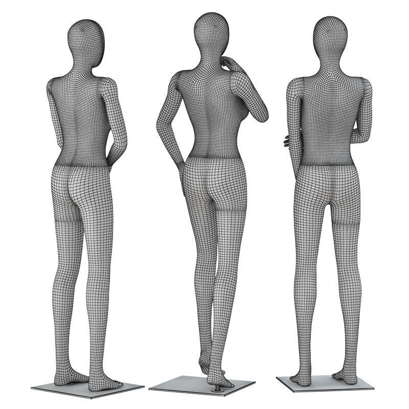 Three female mannequin with a golden face 41 3D model_6