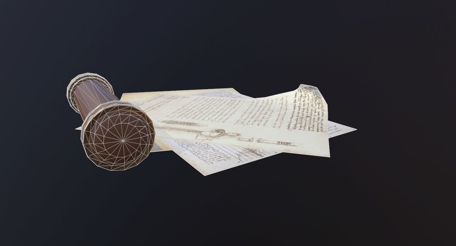 Scroll Game Ready and pen Low-poly 3D model_12