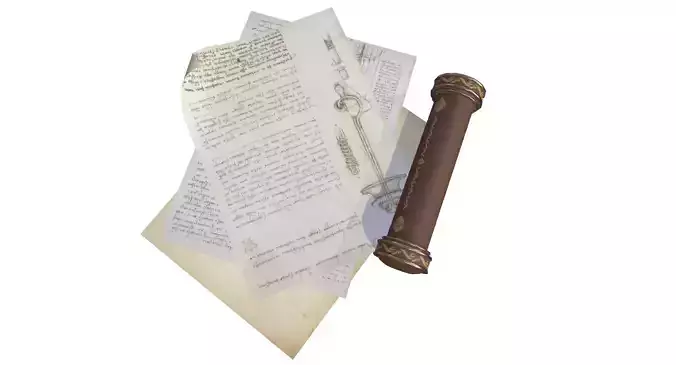 Scroll Game Ready and pen Low-poly 3D model