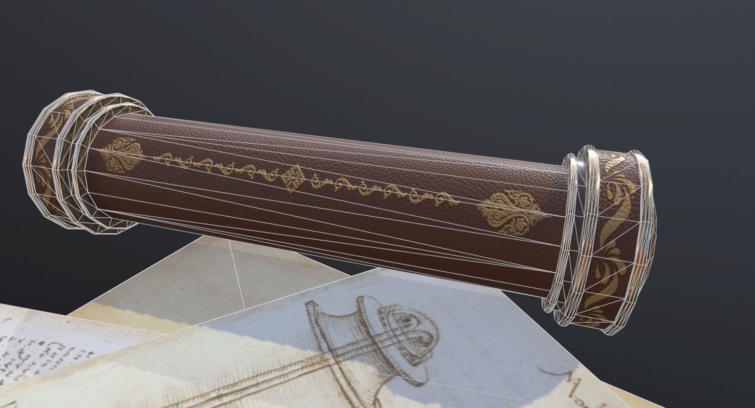 Scroll Game Ready and pen Low-poly 3D model_15