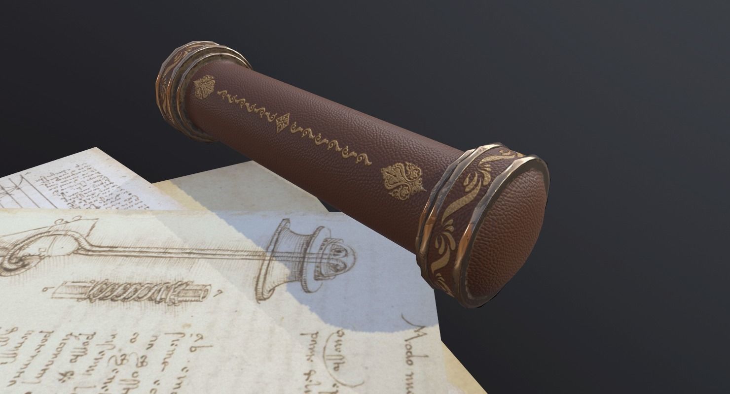 Scroll Game Ready and pen Low-poly 3D model_7