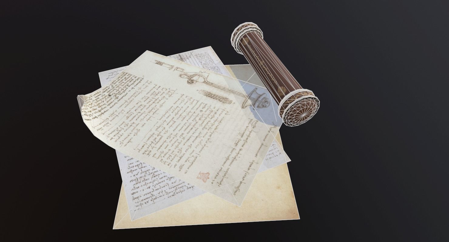Scroll Game Ready and pen Low-poly 3D model_10
