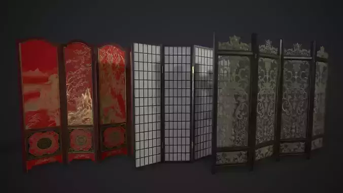 Room Divider Screens Set Low-poly 3D model