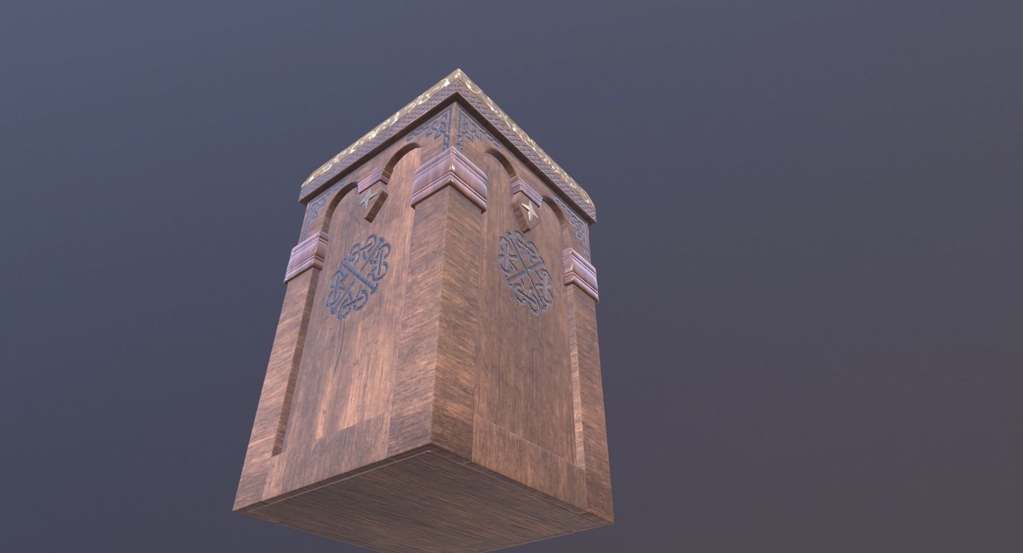 Stool Game Ready wooden prayer box Low-poly 3D model_3