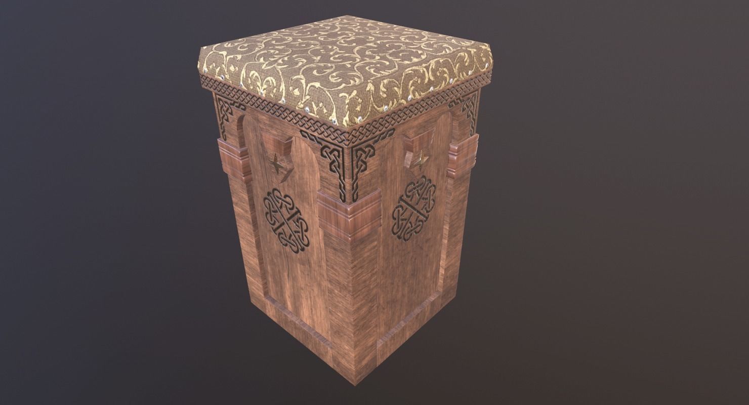 Stool Game Ready wooden prayer box Low-poly 3D model_1