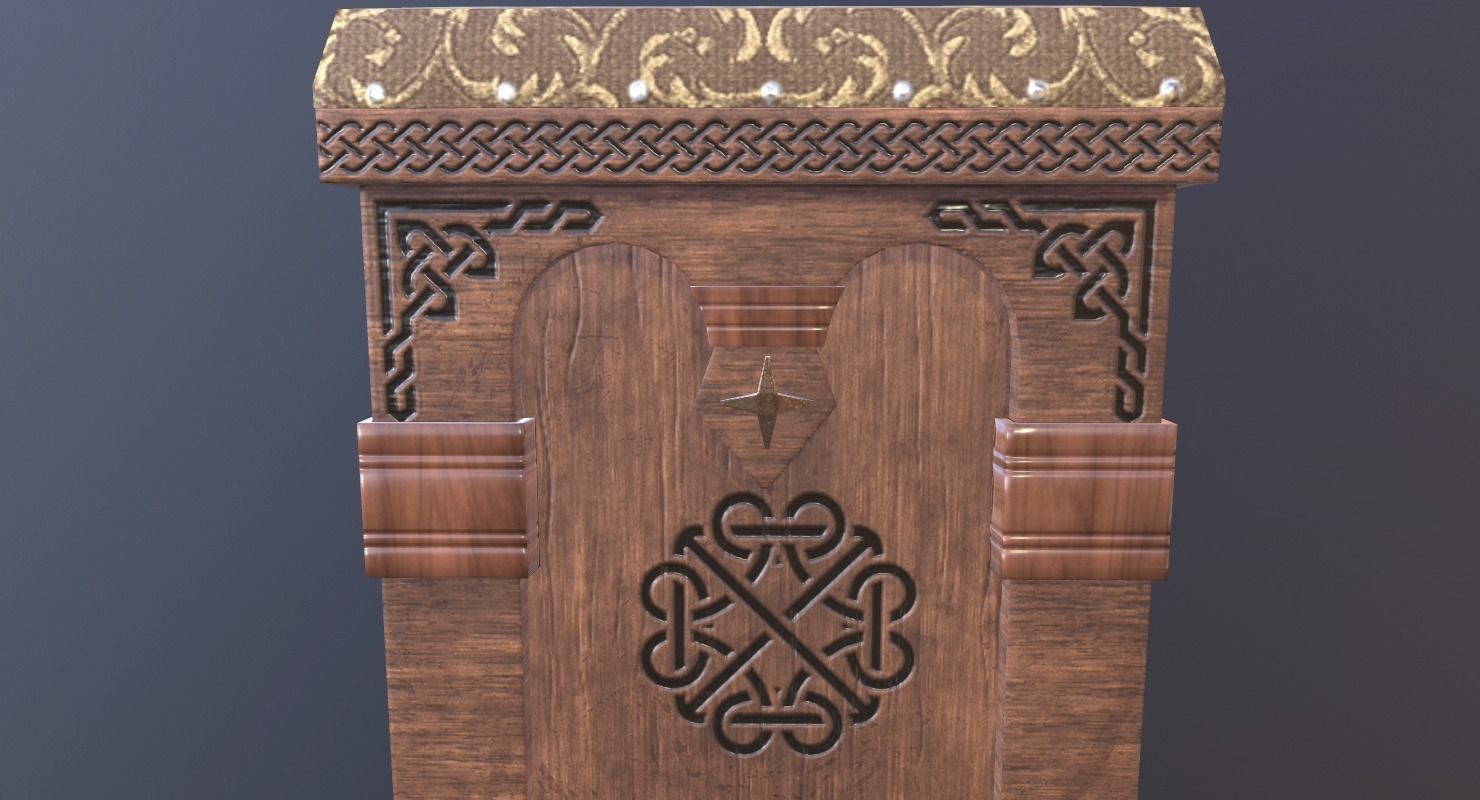 Stool Game Ready wooden prayer box Low-poly 3D model_6