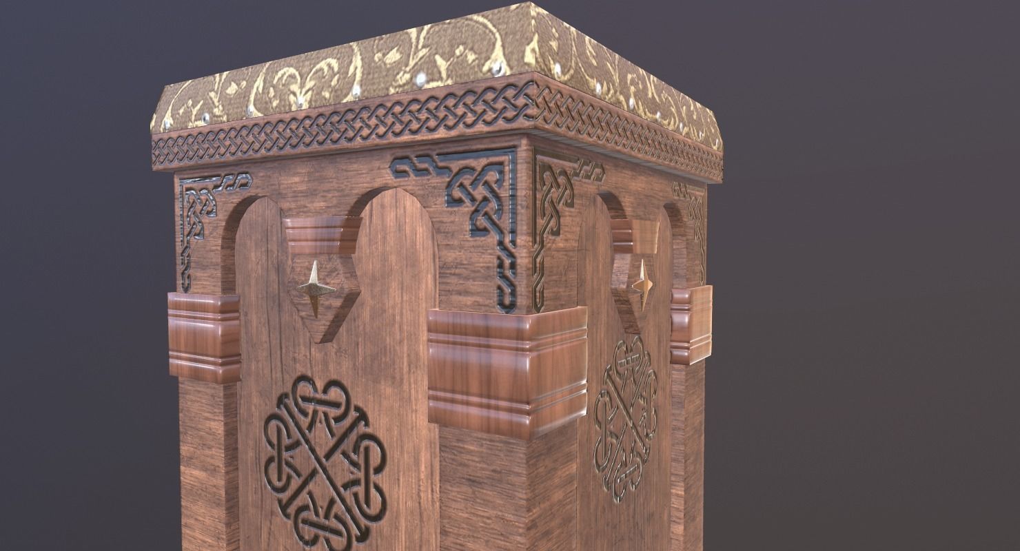 Stool Game Ready wooden prayer box Low-poly 3D model_5