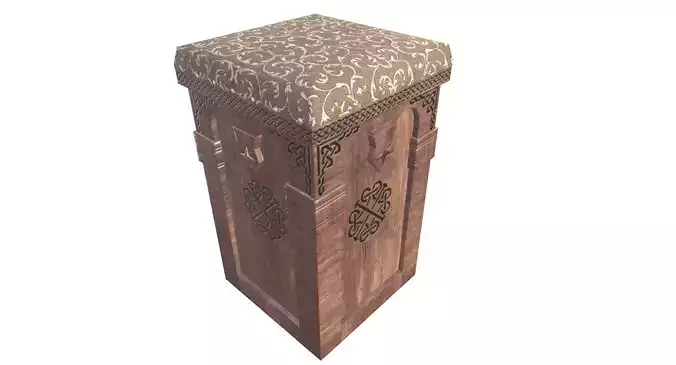 Stool Game Ready wooden prayer box Low-poly 3D model