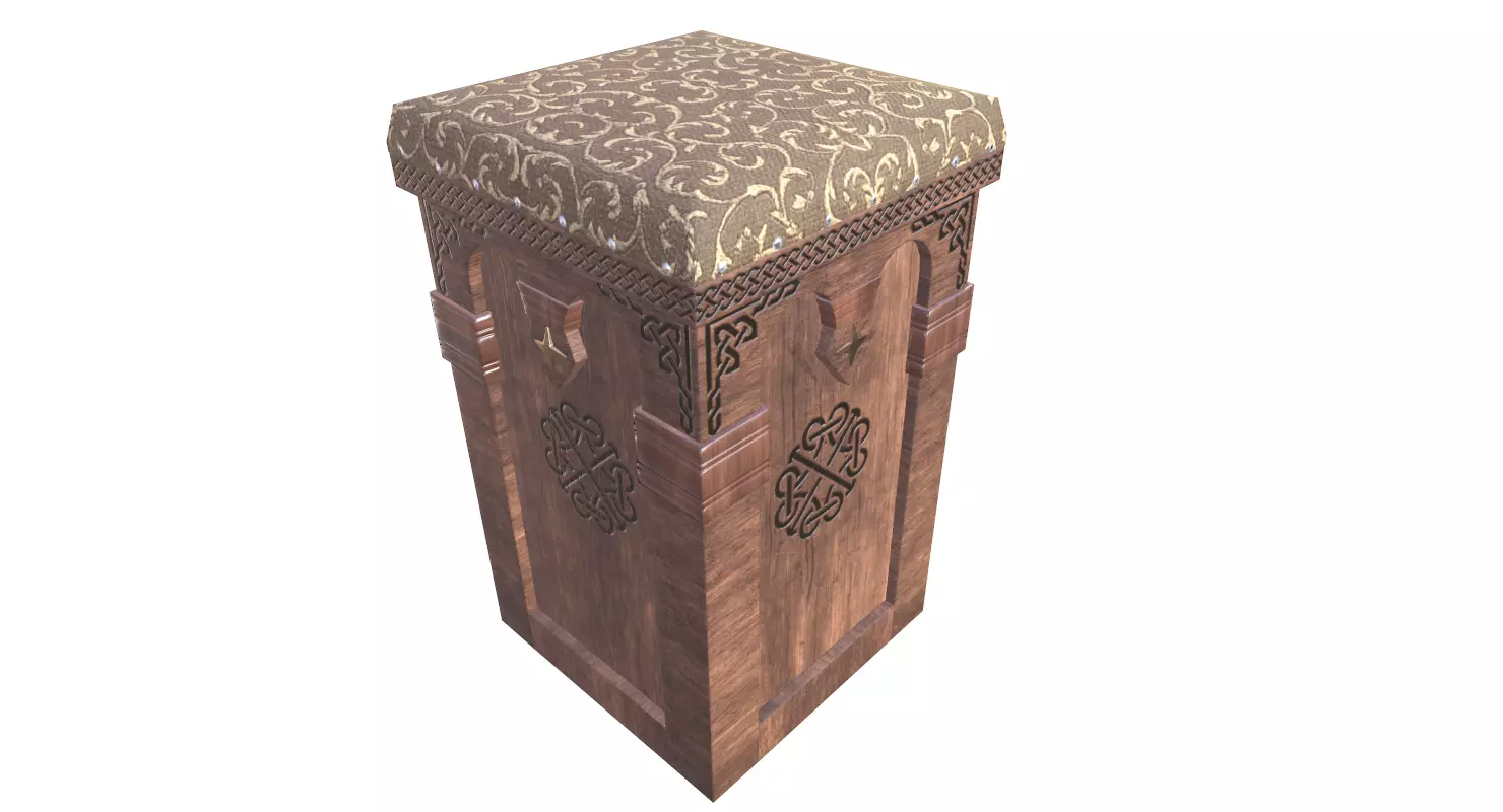 Stool Game Ready wooden prayer box Low-poly 3D model_0