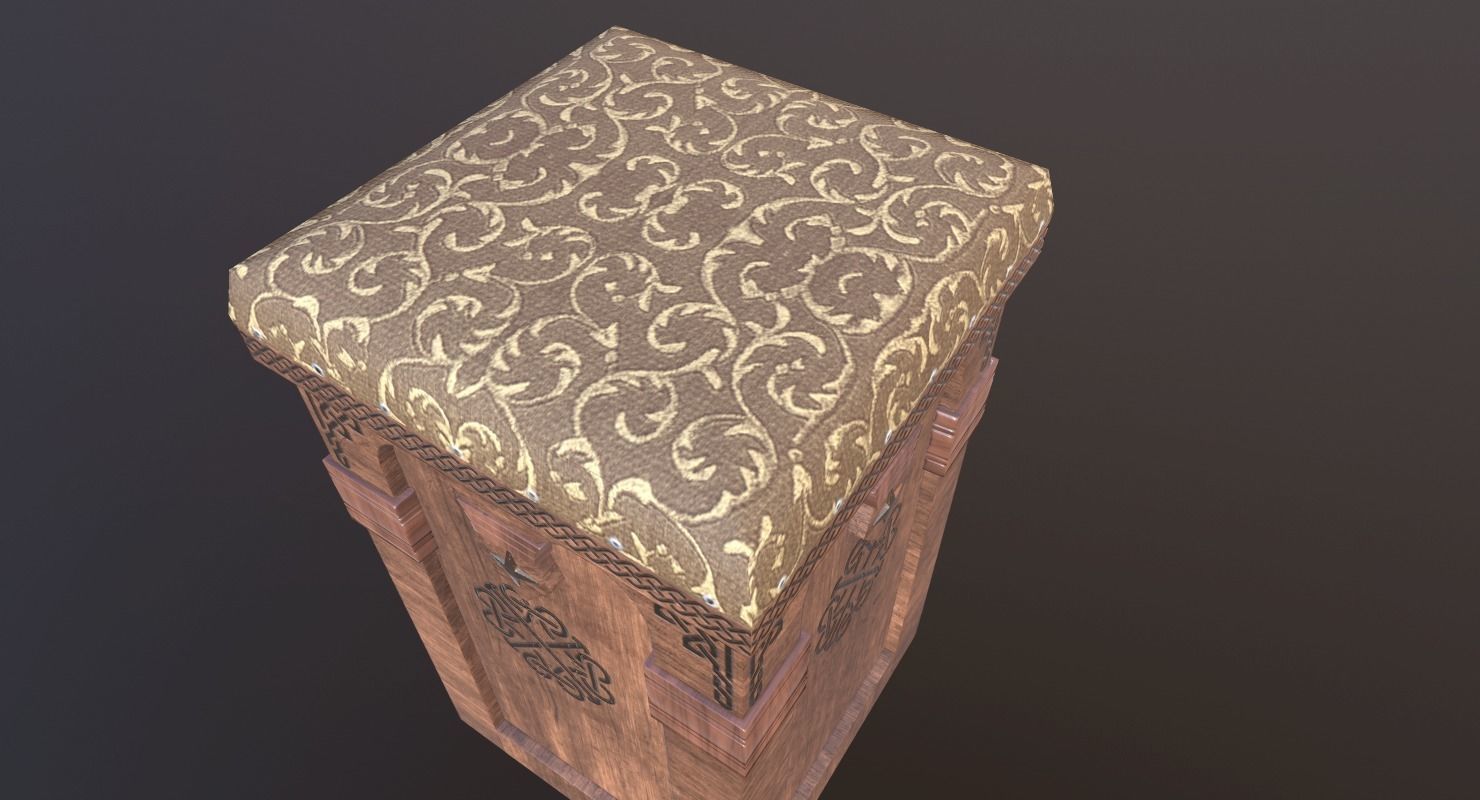 Stool Game Ready wooden prayer box Low-poly 3D model_4