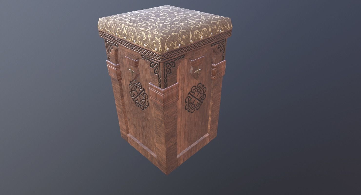 Stool Game Ready wooden prayer box Low-poly 3D model_2
