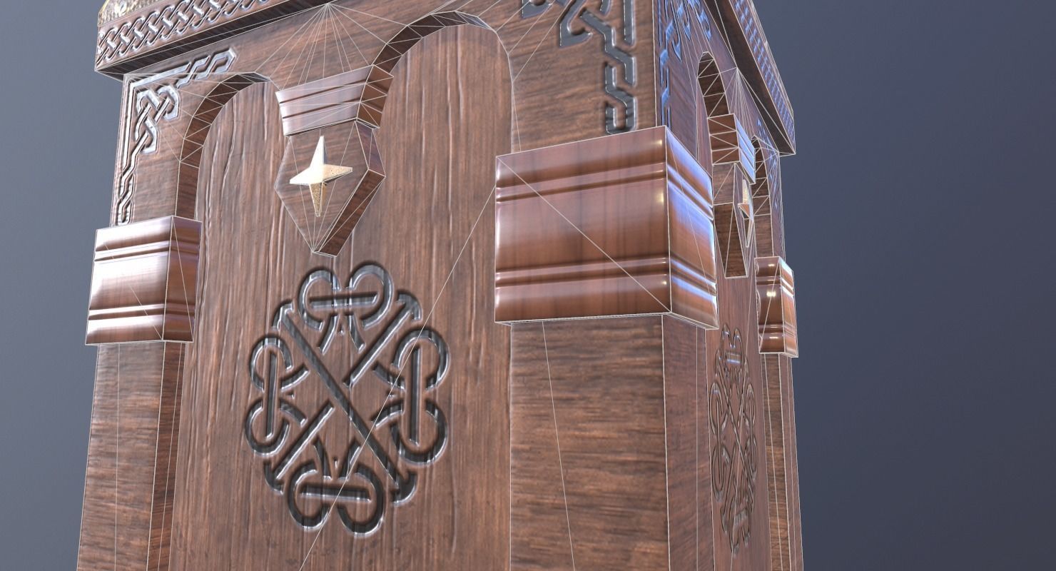 Stool Game Ready wooden prayer box Low-poly 3D model_14