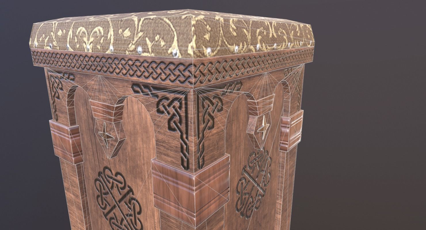 Stool Game Ready wooden prayer box Low-poly 3D model_12