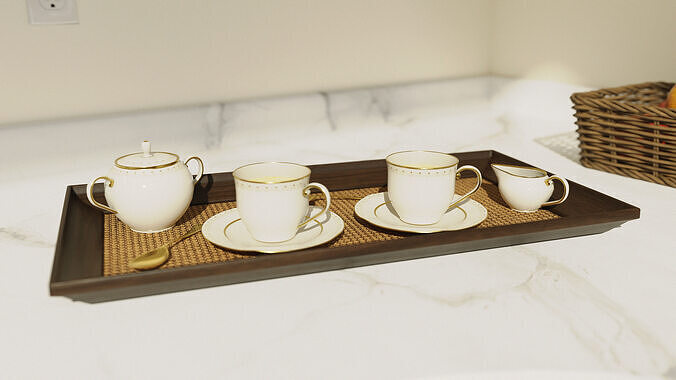 China Tea Set Low-poly 3D model