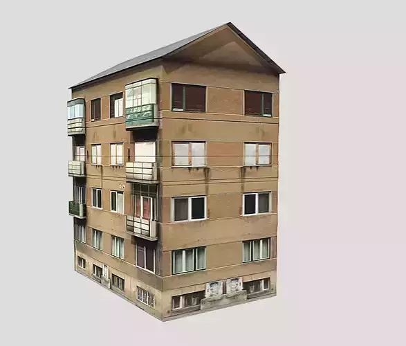 Low Poly Romania Architectural Apartments Building Low-poly 3D model