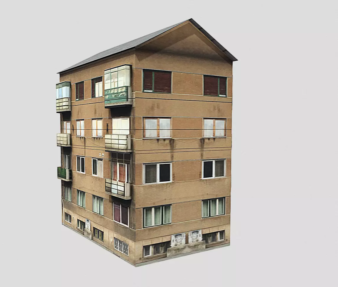 Low Poly Romania Architectural Apartments Building Low-poly 3D model_0