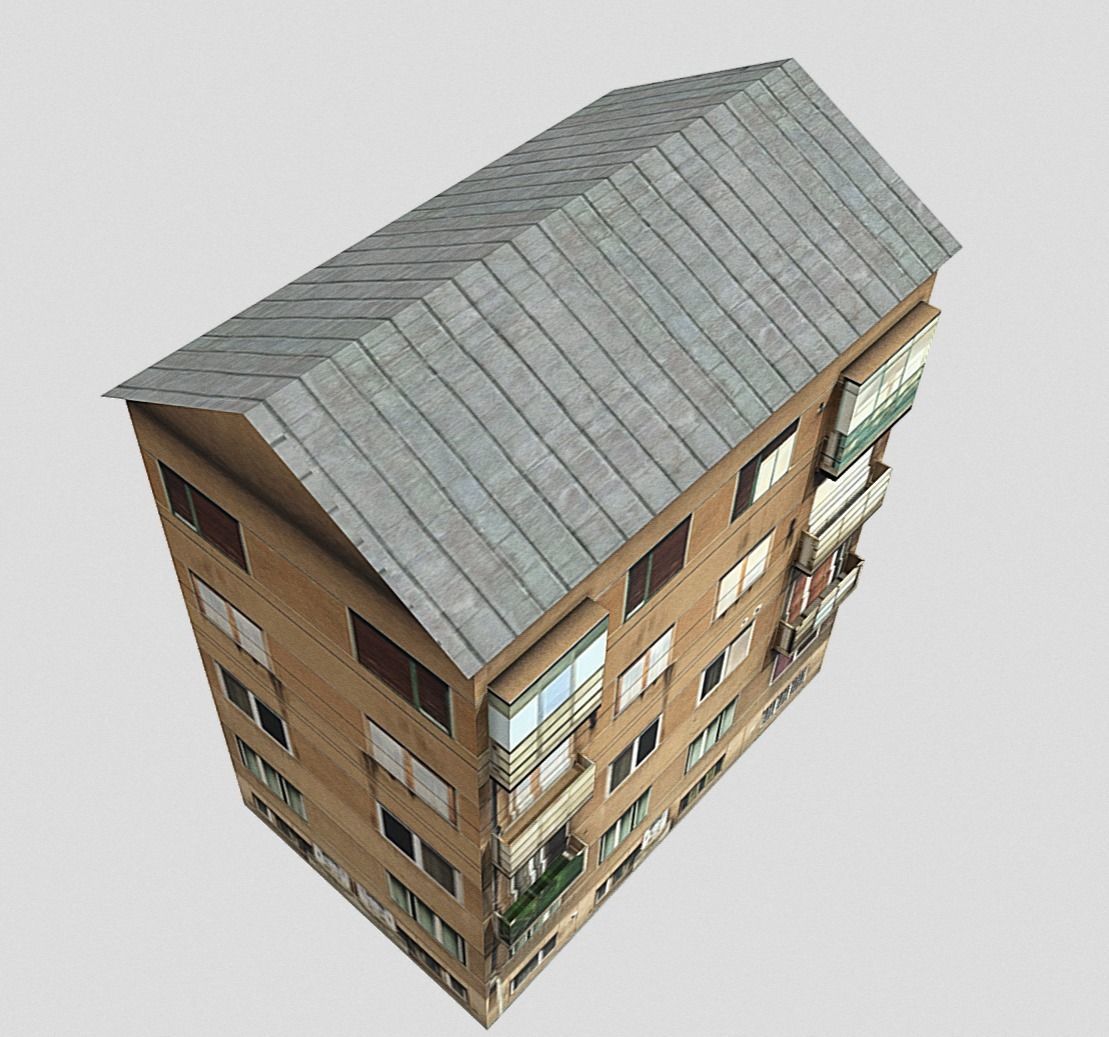 Low Poly Romania Architectural Apartments Building Low-poly 3D model_1