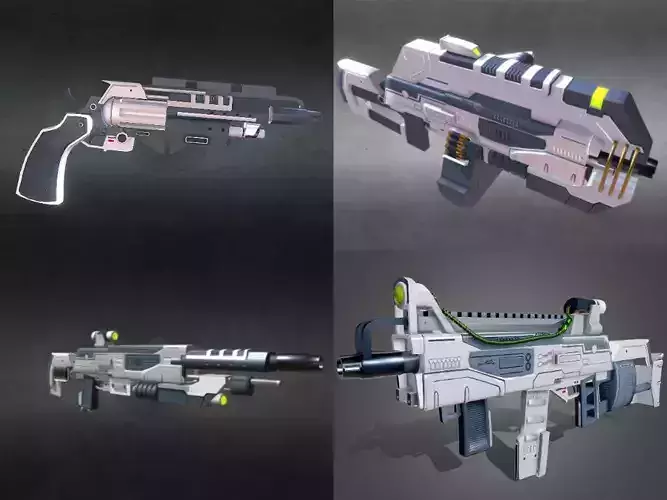 Futuristic Weaponry Low Poly Models 3D Model Collection