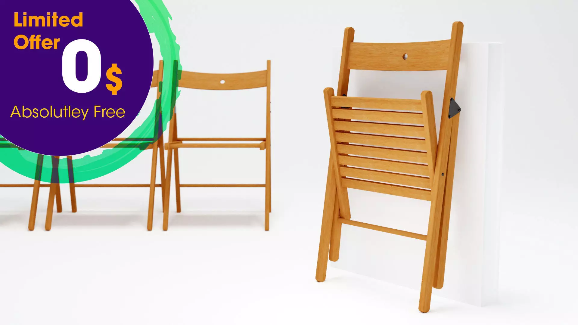 Chair wooden folding Free low-poly 3D model