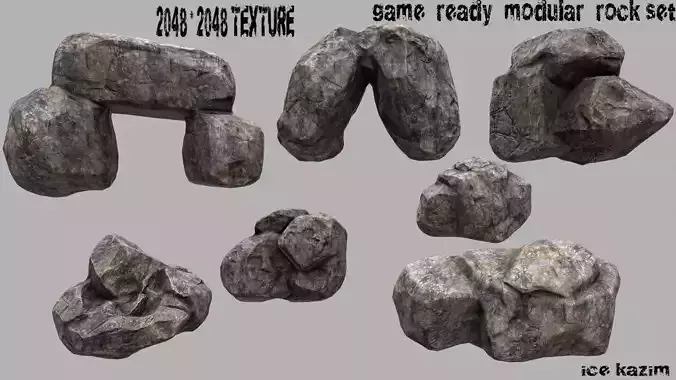 stone  set  03 Low-poly 3D model
